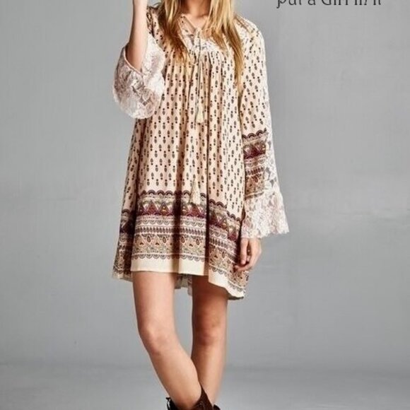 Velzera Women’s Bohemian Lace Floral Multi-Color Tunic Dress Size M - Picture 1 of 10